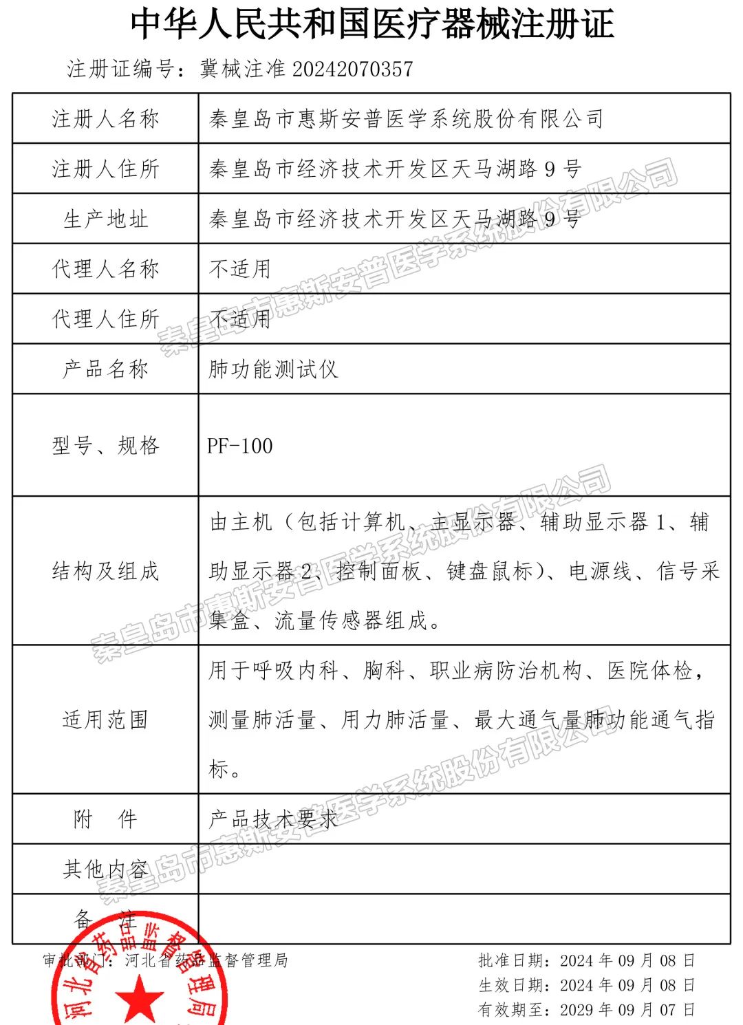 惠斯安普肺功能测试仪取得国家二类医疗器械注册证(图1)